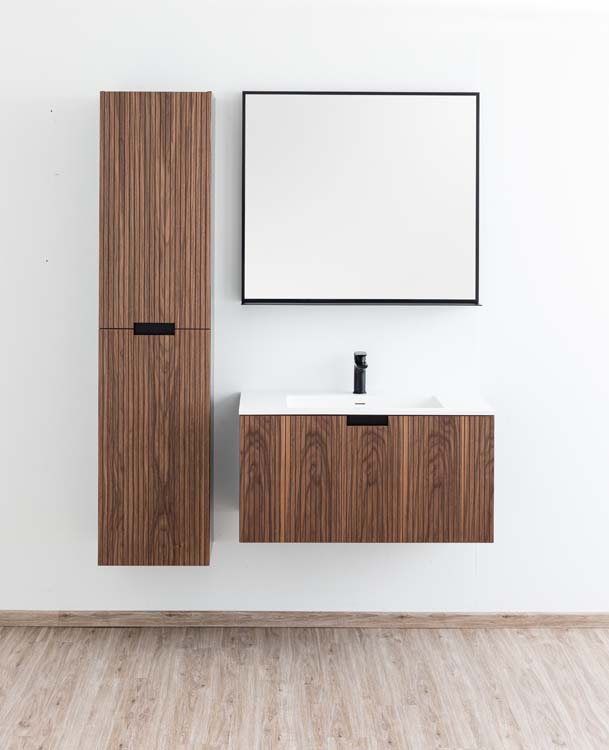 Meuble de salle de bains Willow noyer suspendu avec lavabo simple blanc mat 90cm Meuble de salle de bains Willow noyer suspendu avec lavabo simple blanc mat 90cm