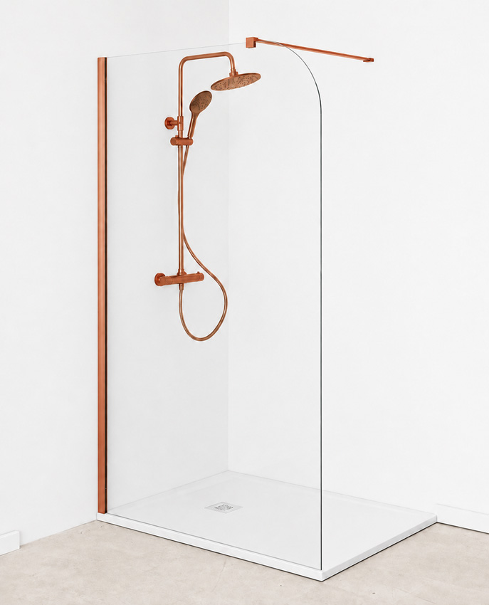 Paroi de douche à l'italienne Avery arrondie verre clair avec kit de profilés cuivre 117x200cm