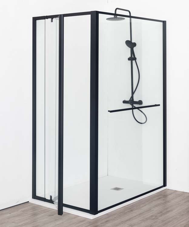 Douchewand Urian zwart profiel 137-139x200cm met handdoekhouder