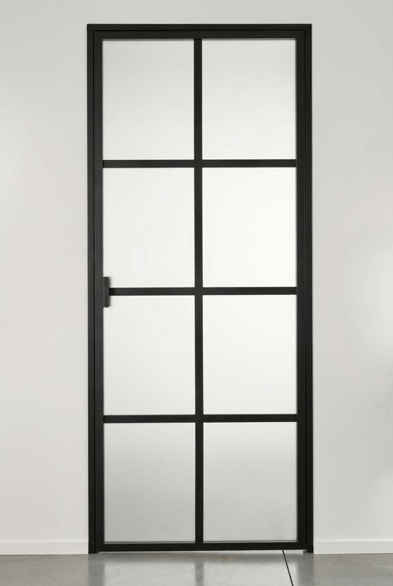 Porte intérieure vitrée simple Luxe Urla Nero verre mat sur mesure noir poussant à gauche