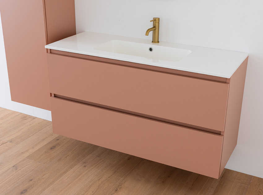 Meuble de salle de bains Dotan abricot suspendu avec lavabo simple blanc brillant 120cm