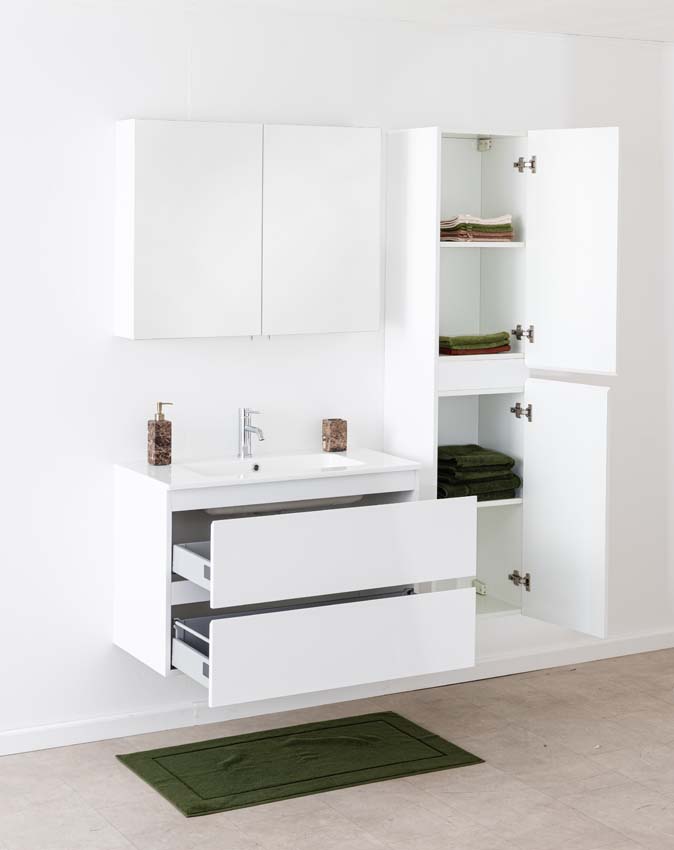 Meuble de salle de bain Tibo blanc avec lavabo simple blanc brillant 90cm