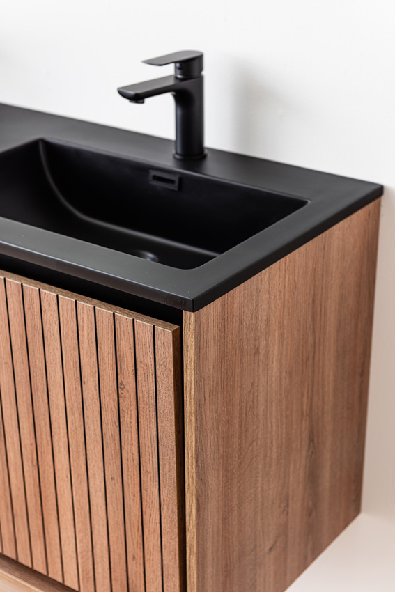Meuble de salle de bains Toledo chêne/noir avce double lavabo noir mat 120cm