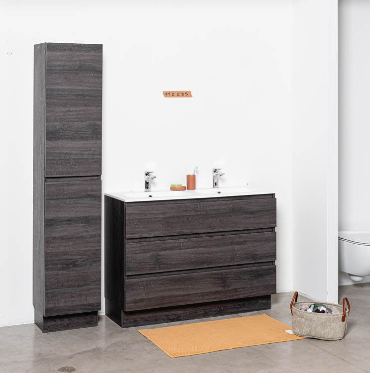 Badkamermeubel dotan donkere eik 1200mm staand 2 wastafel mat wit Badkamermeubel dotan donkere eik 1200mm staand 2 wastafel mat wit