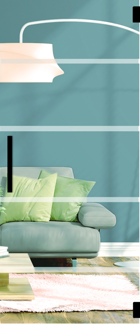 Complete glazen binnendeur helder + 4 lijnen mat 73x201cm zwarte ronde trekker + scharnieren