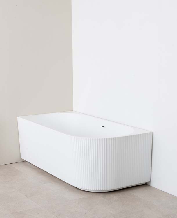 Hoekbad Chris mat wit geribbeld links 170x80cm