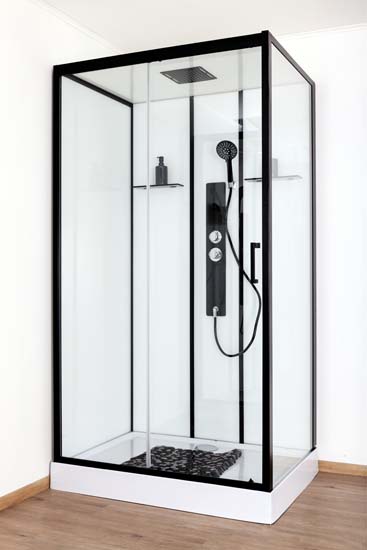 Cabine de douche Penny thermostatique gauche noir/blanc porte coulissante 115x85x218,5cm