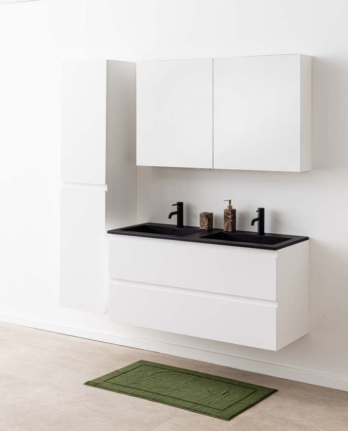 Meuble de salle de bain Tibo blanc avec lavabo double noir mat 120cm
