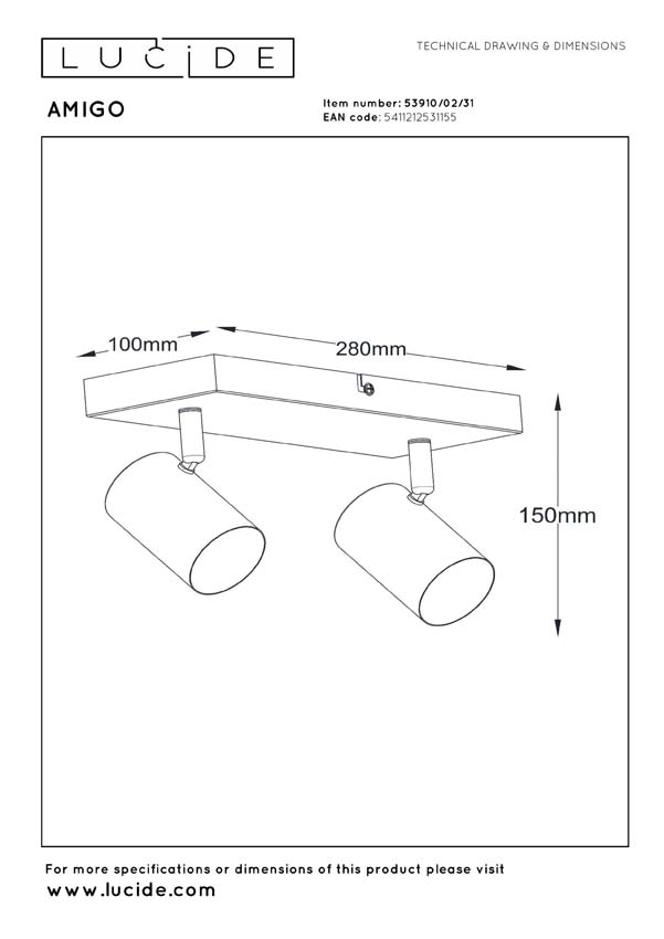 Lucide Amigo - Plafondspot - 3xGU10 - Wit