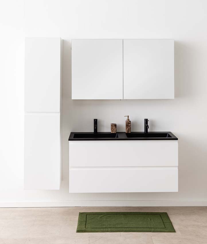 Badkamermeubel Tibo wit met dubbele wastafel mat zwart 120cm