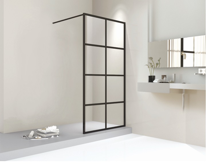 Paroi de douche Uma profile noire 90x200cm avec barre