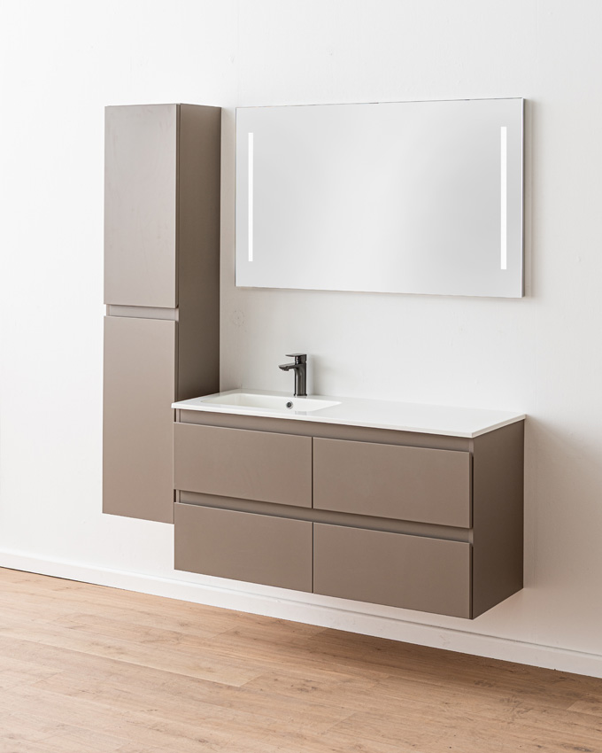 Meuble de salle de bains Trente taupe avec lavabo simple blanc brillant 120cm
