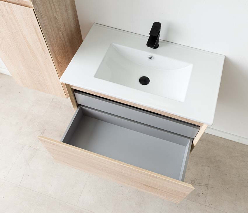 Meuble de salle de bains Arizona suspendu avec lavabo simple blanc brillant 80cm