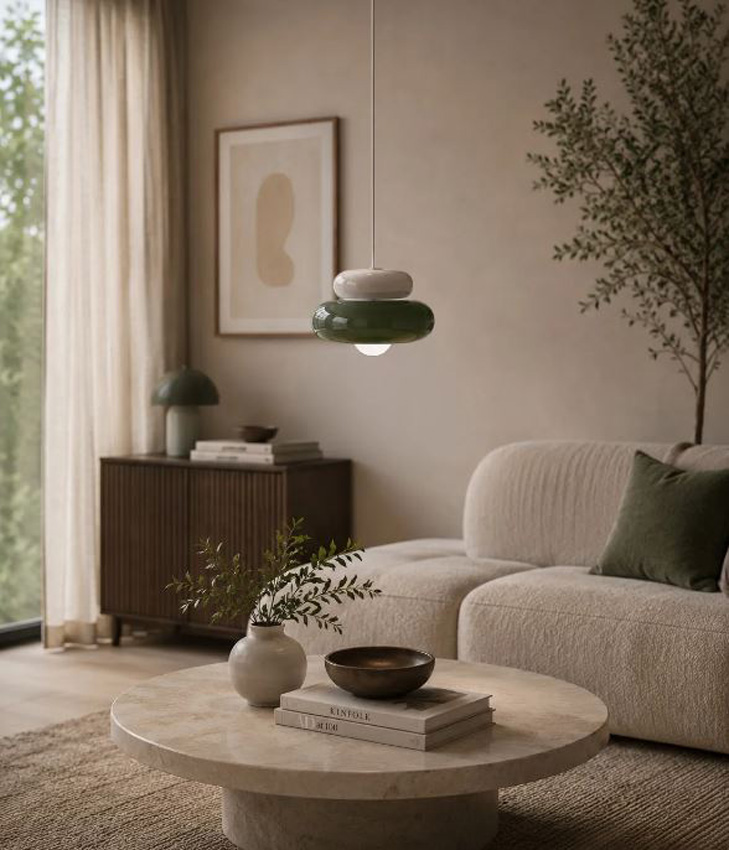 Suspension - vert/beige - Ø25x110cm - dimmable - E27 - 1x60W