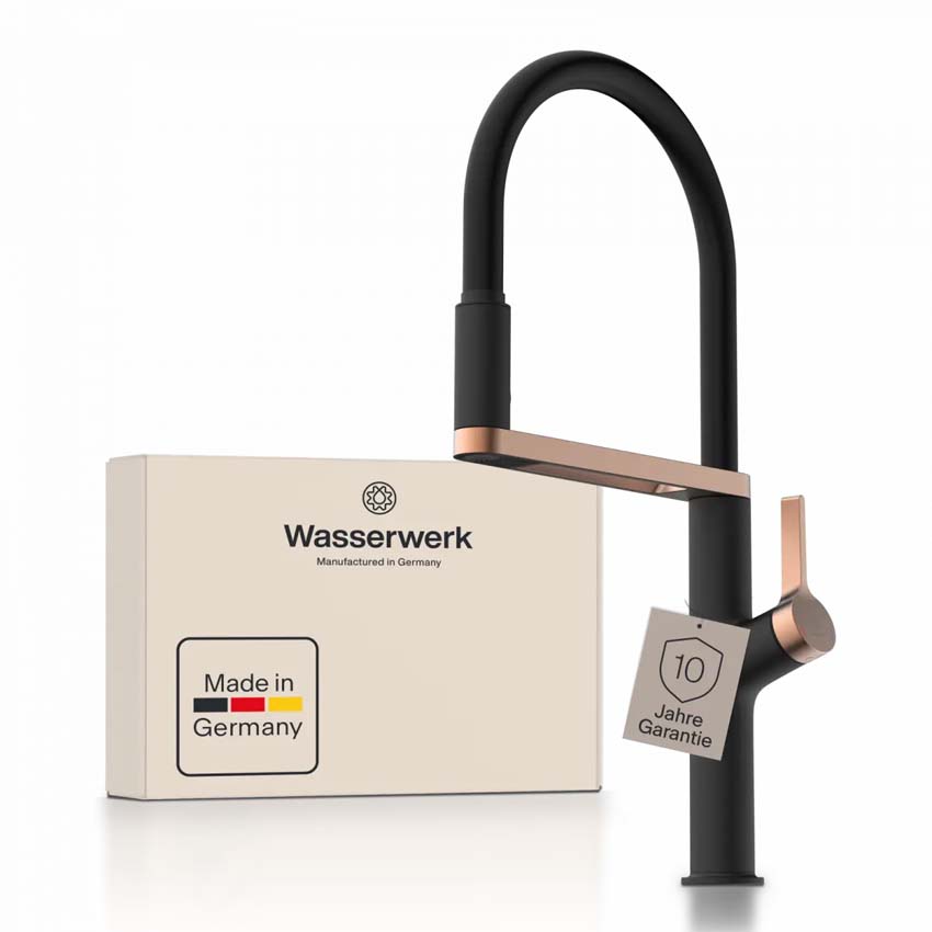 Keukenkraan Wasserwerk WK 2 mat zwart/rose goud met uittrekbare uitloop