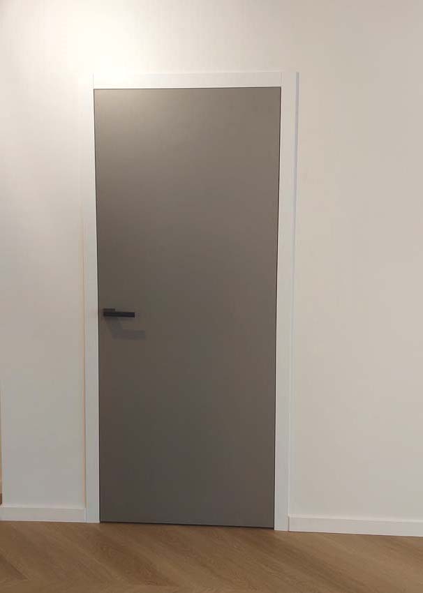 Porte intérieure complète Invisible Flat Senso taupe 201,5x73cm tubulaire gauche + châssis blanc 30cm