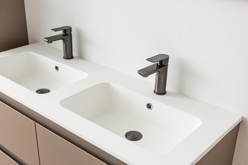 Meuble de salle de bains Trente taupe avec double lavabo blanc mat 120cm