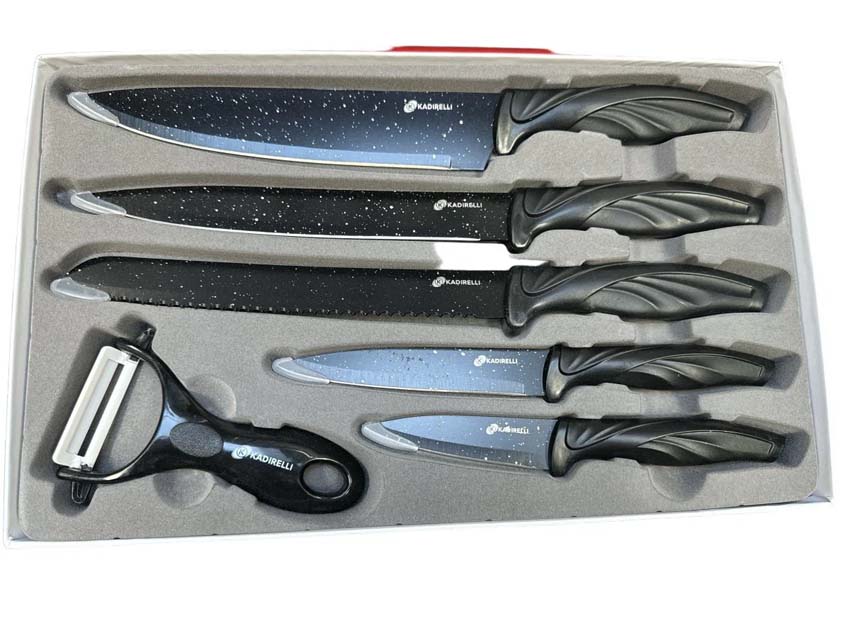 Couteaux en acier inoxydable avec revêtement granit noir set de 6