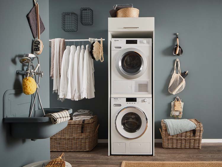 Meuble pour buanderie Decowash pour 2 appareils blanc 67,5x67,5x200cm