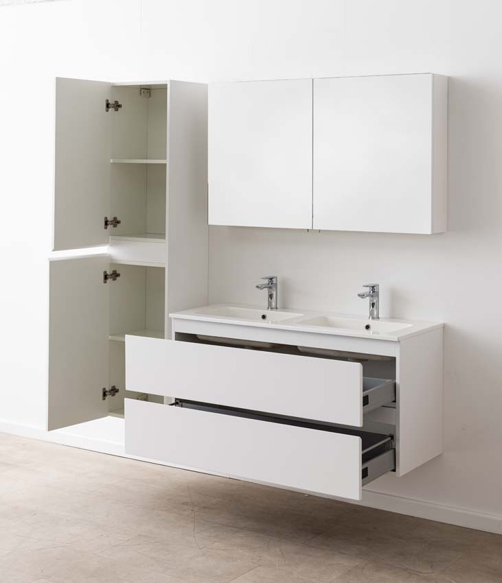 Badkamermeubel Tibo wit met dubbele wastafel glanzend wit 120cm