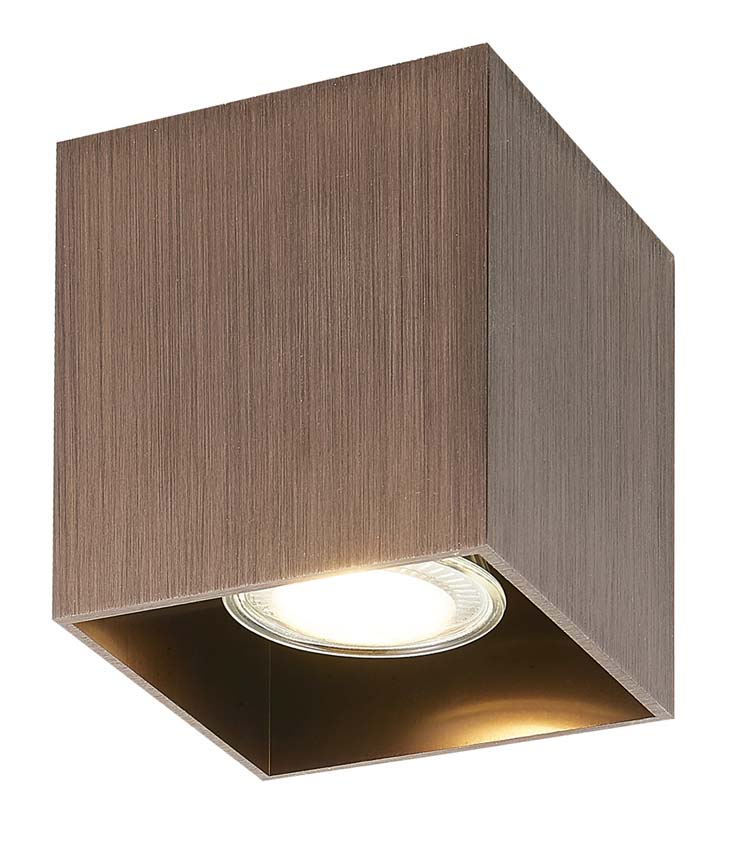 Plafondlamp - geborsteld brons - 8,25x8,25x9,5cm - dimbaar - GU10 - 1x50W