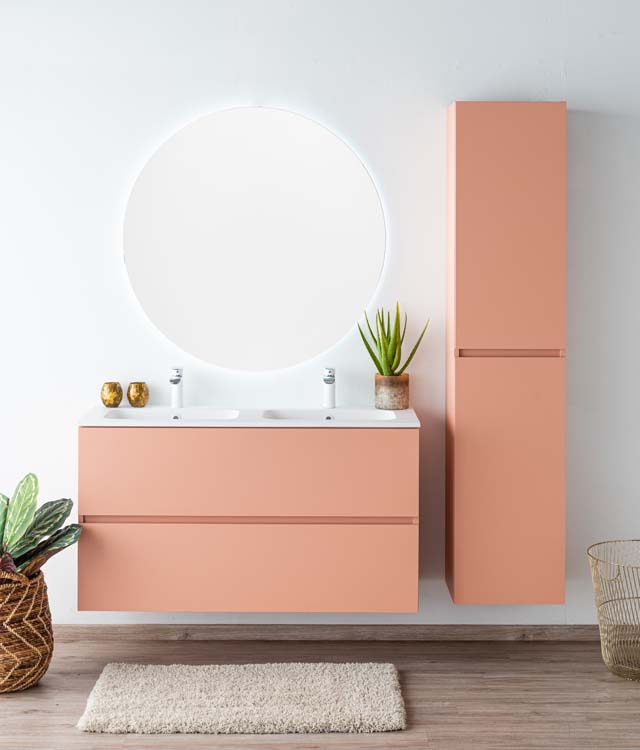 Badkamermeubel Puro blush hangend met dubbele wastafel mat wit 120cm