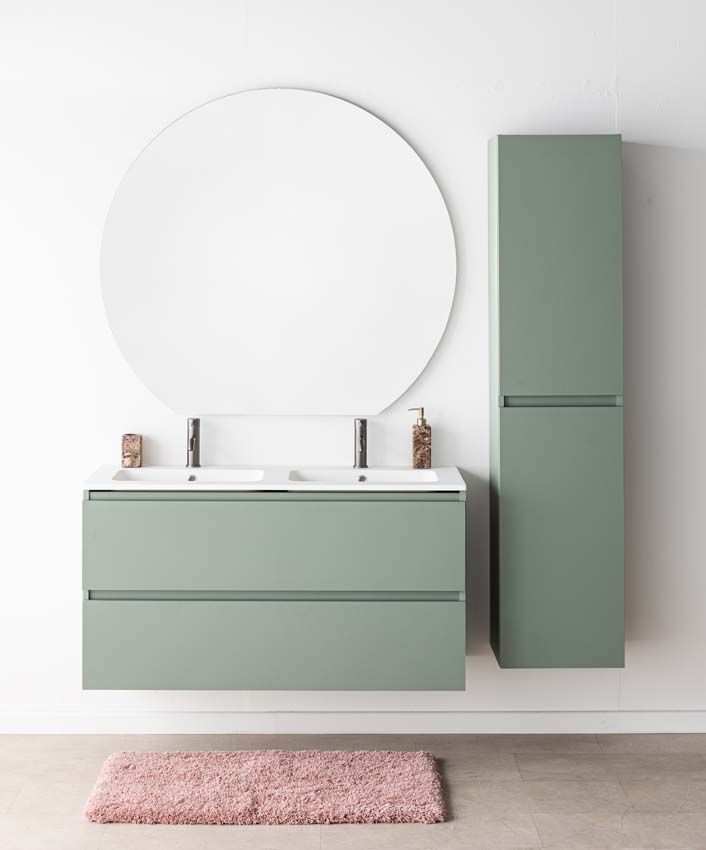 Meuble de salle de bain Dotan eucalyptus vert avec double lavabo blanc mat 120cm