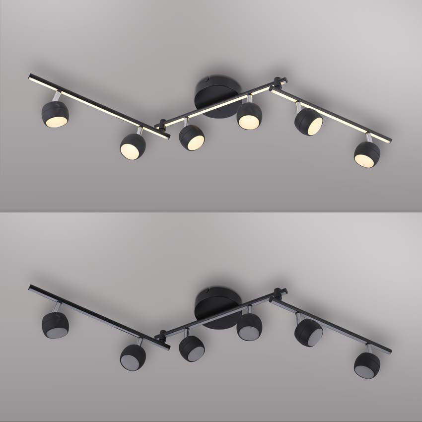 Opbouwspot - zwart - 40,5-111cm - dimbaar - 6x5,53W - 3000K
