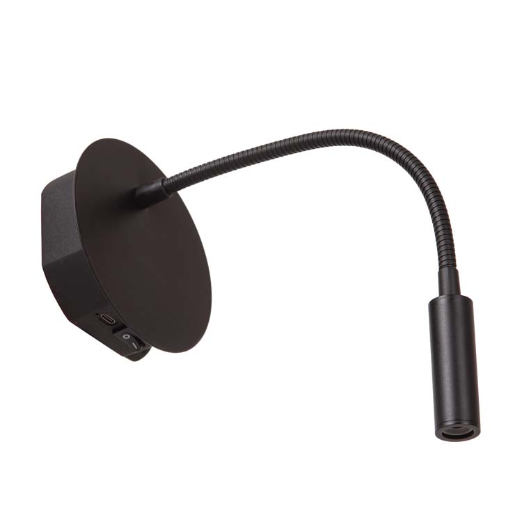 Bedlamp/Wandlamp - zwart - Ø11cm - LED 1x2W - 3000K - magnetisch - oplaadbaar