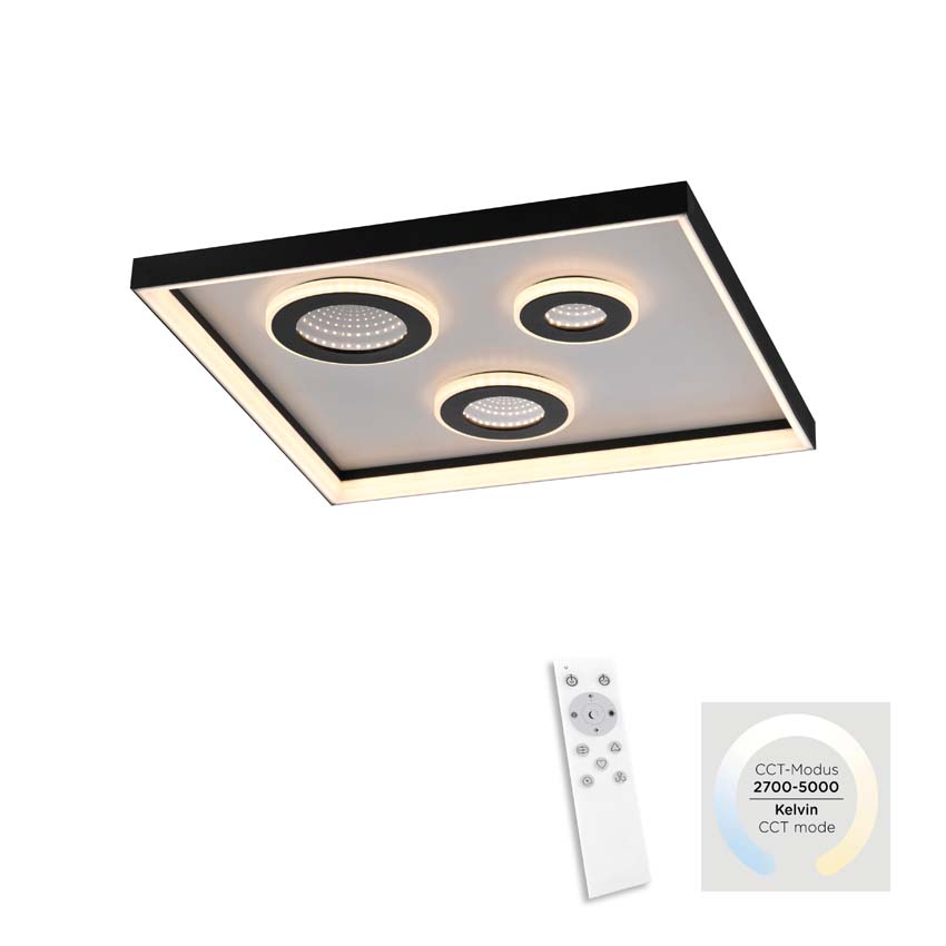 Plafonnier - noir - 45x45cm - dimmable - 32W - 2700-5000K - avec télécommande