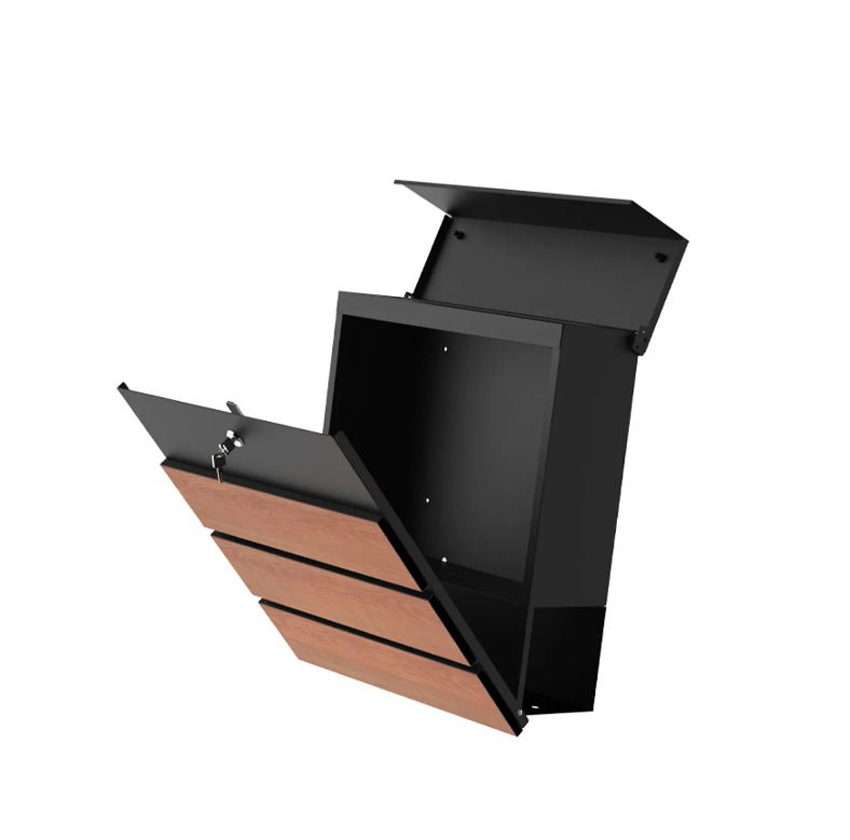 Brievenbus Malika hout/zwart met krantenhouder