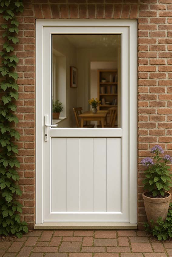 Buitendeur Deceuninck PVC halfglas helder glas wit 980x2180mm rechts duwend