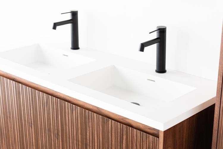 Meuble de salle de bains Warren noyer suspendu avec lavabo double blanc mat 120cm