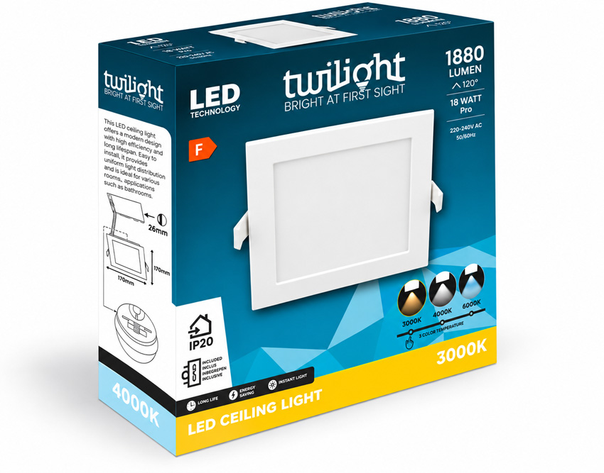 Inbouwspot - wit - LED - 1x18W - CCT - vierkant