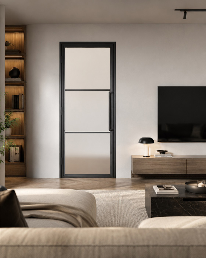 Stalen binnendeur 3W Tara  mat glas 880 x 2040 mm Rechts