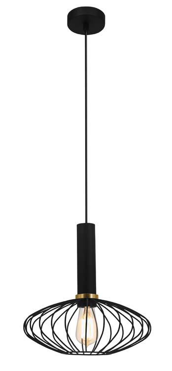 Suspension noir/or 29xh30cm E27 + 3m câble