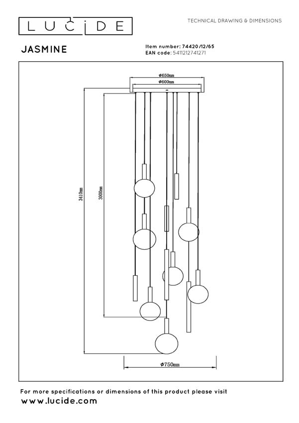 Lucide Premium Jasmine - Suspension - Ø29,5cm - LED dimmable - CCT - 14x4,5W 2200K/3300K - Cuivre