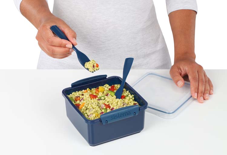 Lunchbox met bestek Sistema renew 1.2l donkerblauw