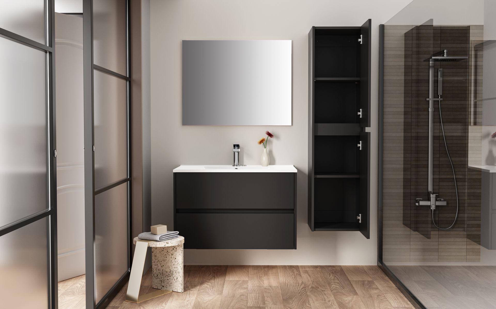 Kolomkast Vito mat zwart hangend 135x35x35cm