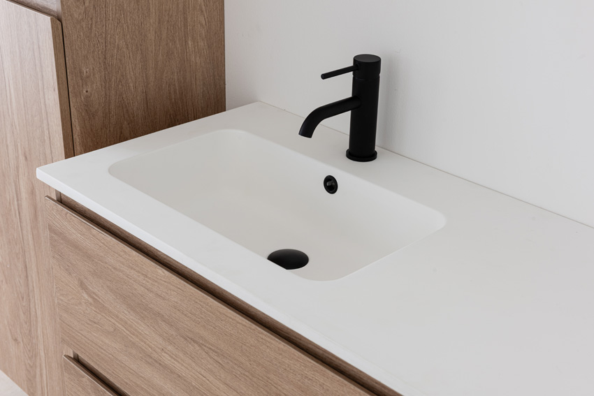 Meuble de salle de bain Bianca aspect chêne suspendu avec lavabo simple blanc mat 120,5cm