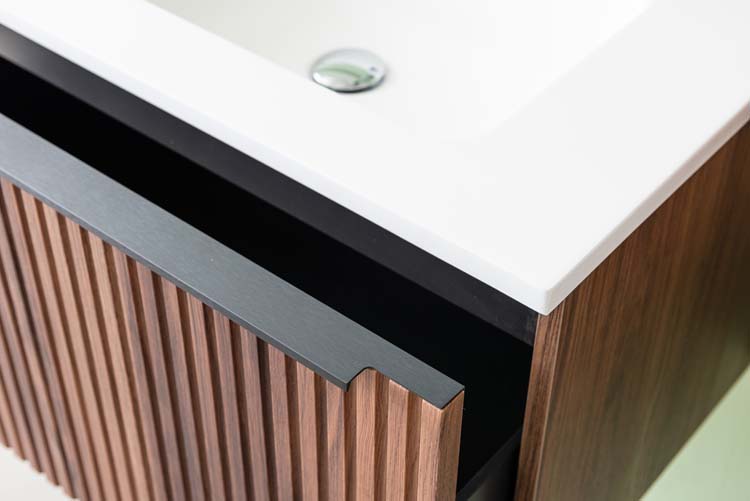 Meuble de salle de bains Soetkin noyer suspendu avec lavabo double blanc mat 140cm