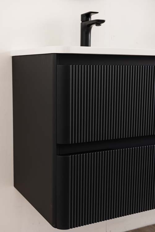 Meuble de salle de bains Julia noir mat suspendu avec lavabo double en marbre minéral blanc brillant 120cm