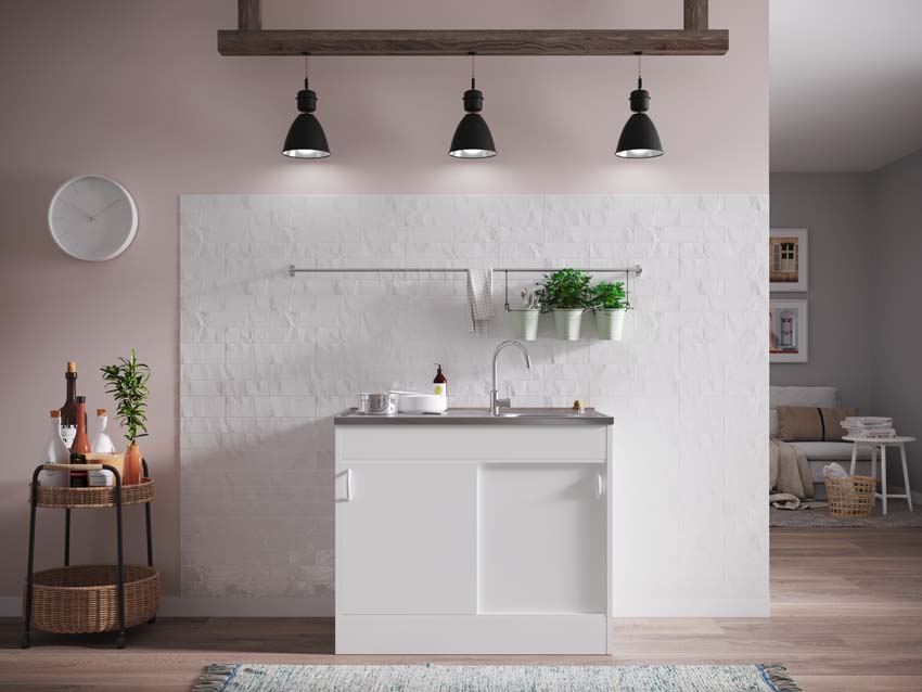 Meubel met spoelbak en schuifdeur wit 100x60cm