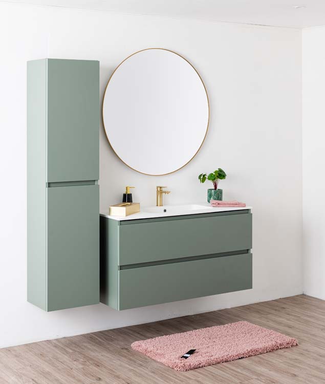 Badkamermeubel Dotan eucalyptus groen met enkele wastafel mat wit 120cm