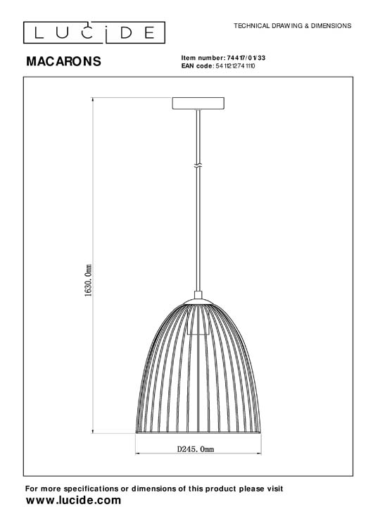 Lucide MACARONS - Suspension - Ø 24,5 cm - 1xE27 - Vert