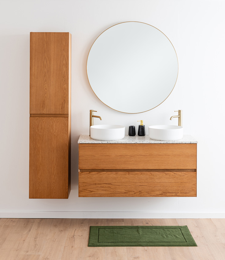 Badkamermeubel Fior eik hangend met dubbel topblad terrazzo 120cm