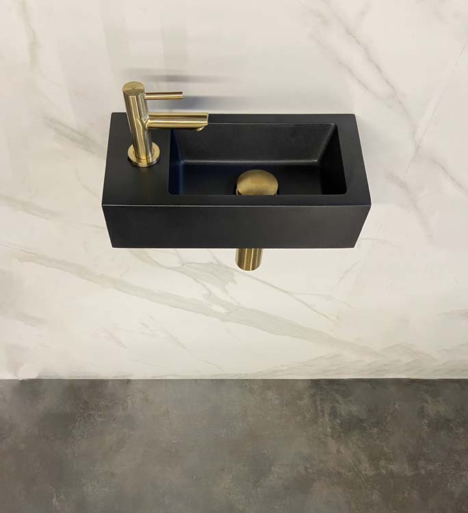 Handenwasser Kyla quartz zwart/goud 9x36x18cm complete set