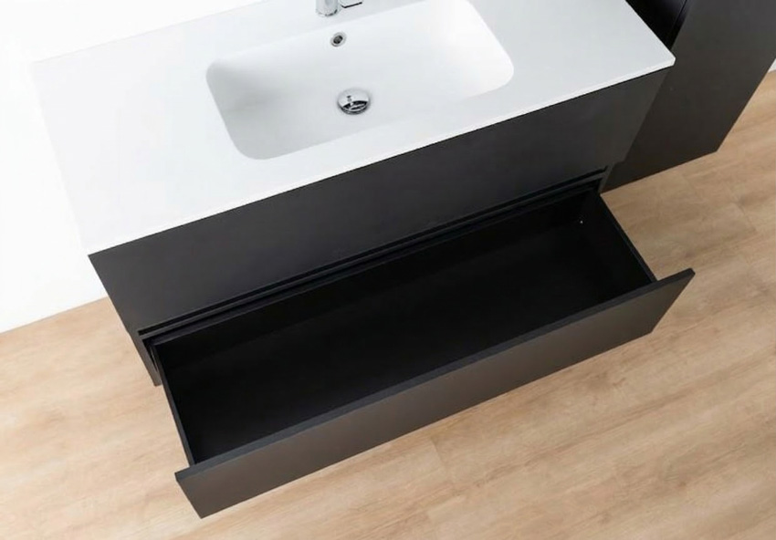 Meuble de salle de bains Puro noir mat suspendu avec lavabo simple blanc mat 120cm