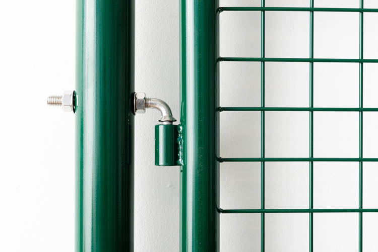 Portillon de jardin simple complet vert 125x100cm - poteaux ronds, poteaux, serrure et poignée inclus