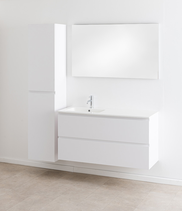 Meuble de salle de bain Bianca blanc mat suspendu avec lavabo simple blanc brillant 120,5cm